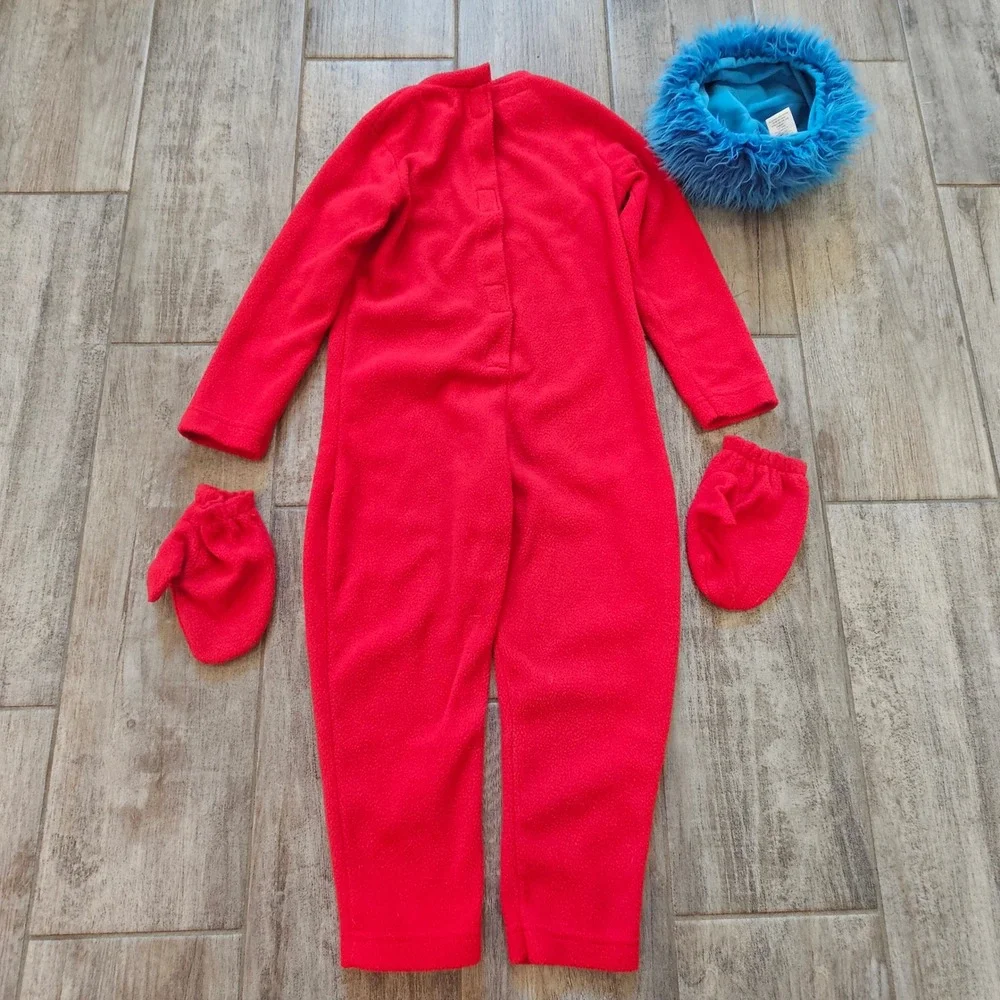 Pottery Barn Kids Costume Size 4-6 Thing 2 Dr Seuss Fleece Gloves Wig Halloween